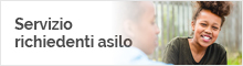 banner richiedenti asilo con foto di un ragazzo di spalle e una ragazza sorridente